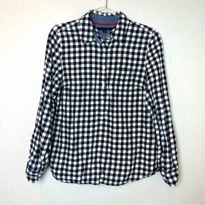 TOMMY HILFIGER Navy & Cream Gingham Button Down Collared Top Size M